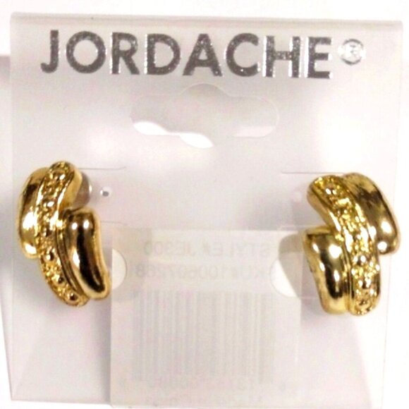 ✨ Jordache Gold-Tone Polished Textured Post Earrings – Elegant Women's Jewelry - Picture 1 of 7